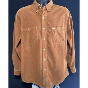 Timberland Weathergear Rugged Fit Cord Button Up LS Shirt Brown VTG Men Sz M EUC